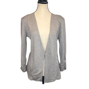 Tart Womens GRAY Open Front Modal Blazer w Ruched Sleeves Stretch Pockets Sz S